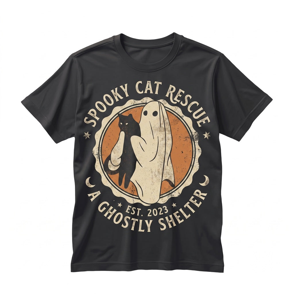 Funny Halloween Cute Black Cat Ghost Spooky Season Graphic Apparel Unisex TShirt