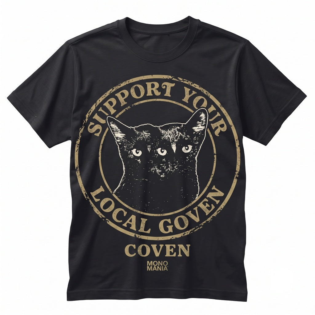 Support Your Local Coven Black Cat Graphic Funny Witchy Vintage Grunge 80s 90s Goth Emo Punk Unisex TShirt