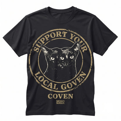 Support Your Local Coven Black Cat Graphic Funny Witchy Vintage Grunge 80s 90s Goth Emo Punk Unisex TShirt
