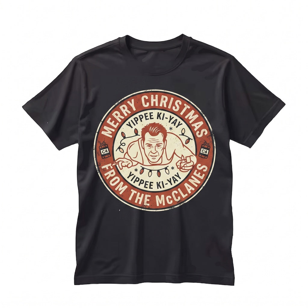 Retro 80s Action Hero Christmas Holiday Party Vintage Graphic Top Unisex TShirt