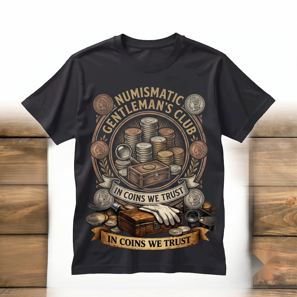 Vintage Coin Collector Detailed Numismatist Graphic Illustration Apparel, Unisex TShirt