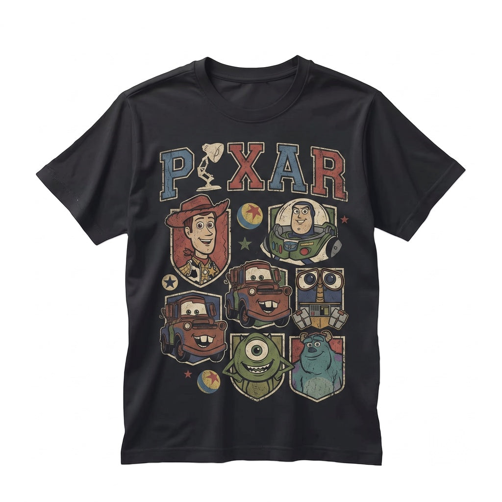 Retro Magical Colorful Cartoon Characters Doodle Pier Theme Park Family Vacation Squad Unisex TShirt