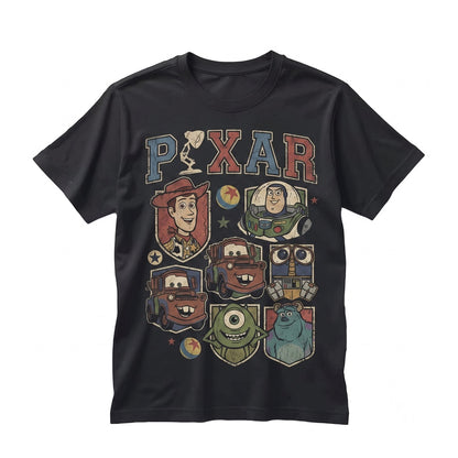 Retro Magical Colorful Cartoon Characters Doodle Pier Theme Park Family Vacation Squad Unisex TShirt