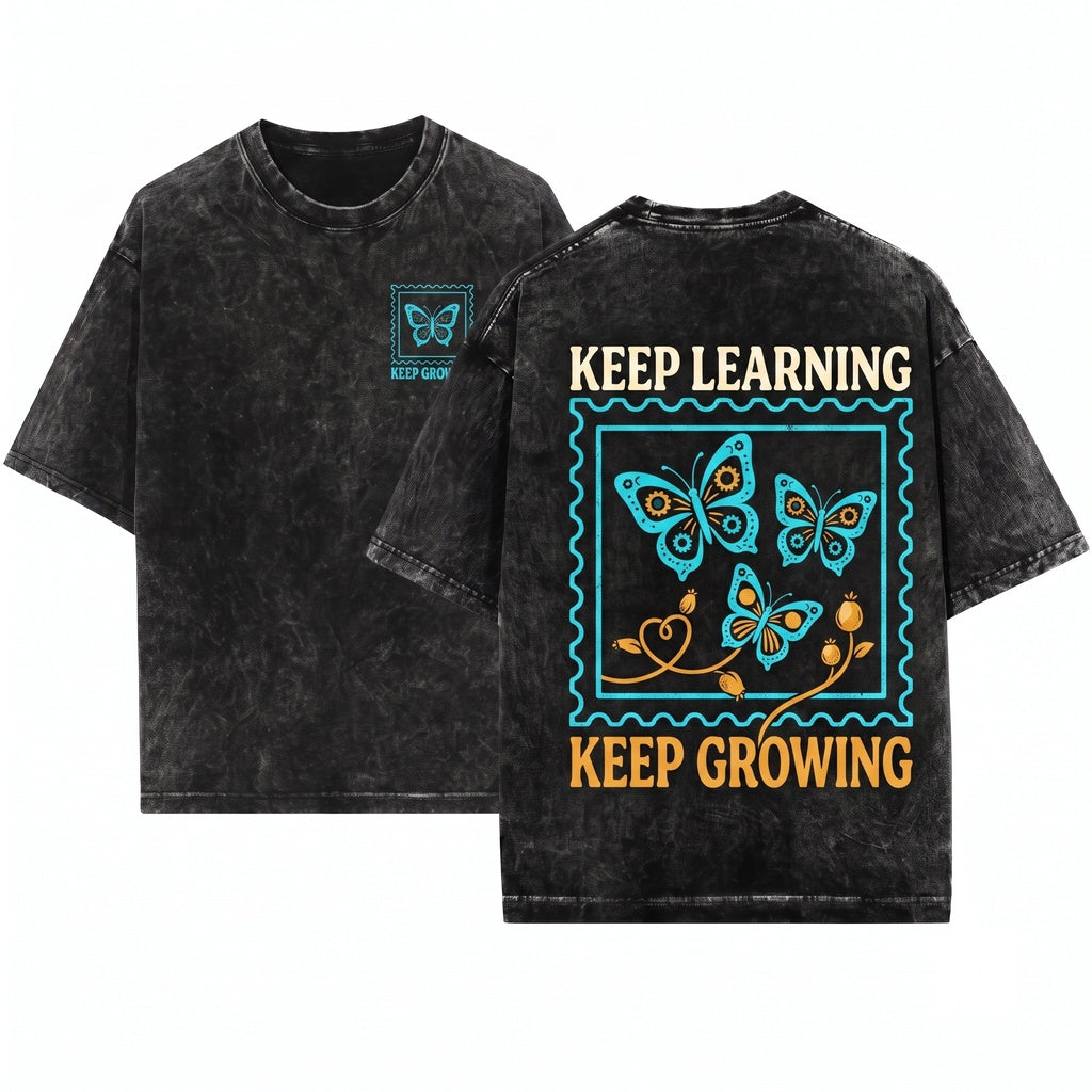 Inspirational Teacher Butterfly Graphic Growth Mindset Classroom Motivation Learning Gift Apparel Unisex Wash T-Shirt
