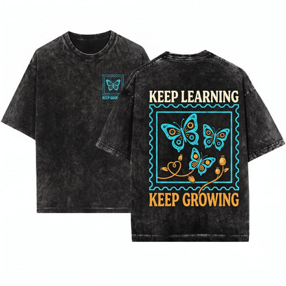 Inspirational Teacher Butterfly Graphic Growth Mindset Classroom Motivation Learning Gift Apparel Unisex Wash T-Shirt