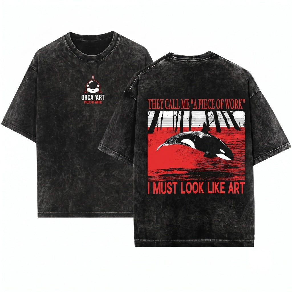 They Call Me A Piece Of Work Funny Vintage Japanese Orca Graphic Unisex Wash T-Shirt
