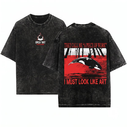They Call Me A Piece Of Work Funny Vintage Japanese Orca Graphic Unisex Wash T-Shirt