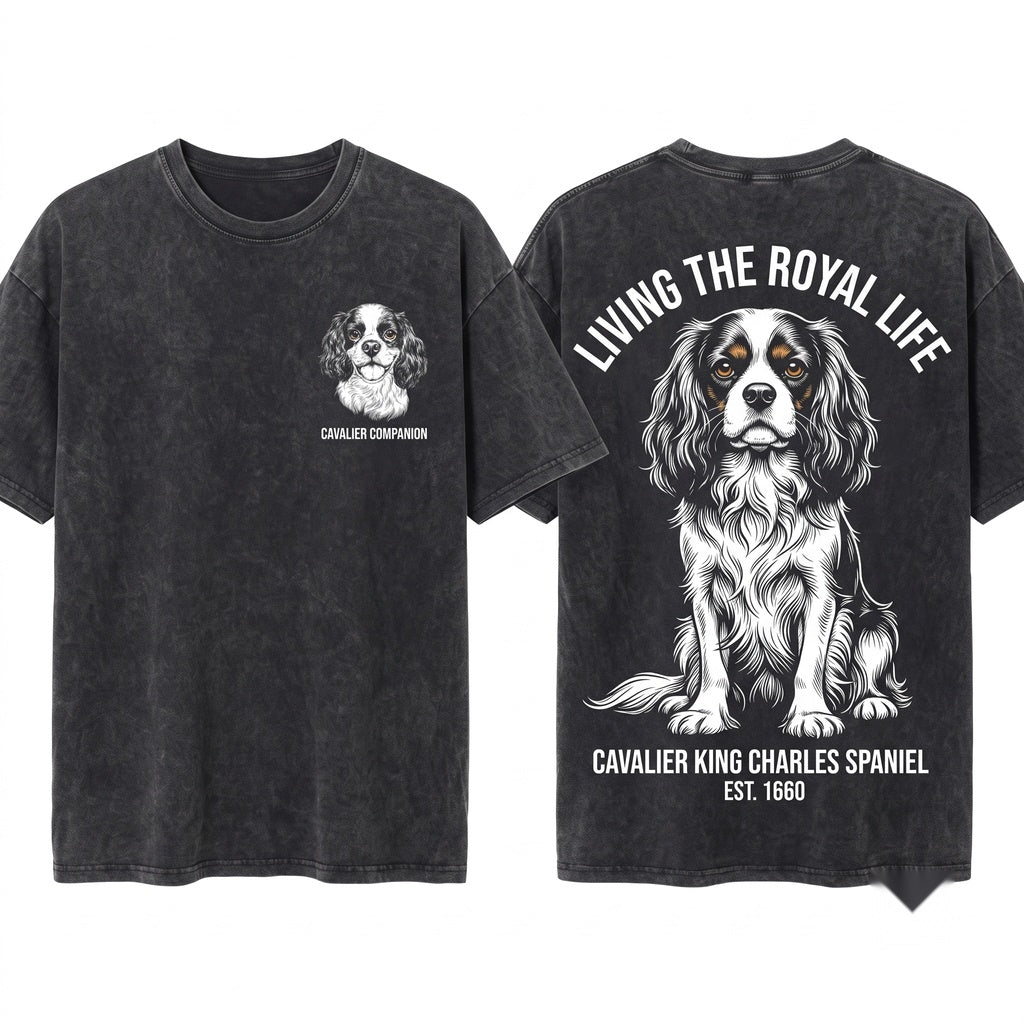 Cavalier King Charles Spaniel Dog Breed Pet Animal Lover Crewneck Unisex Wash T-Shirt