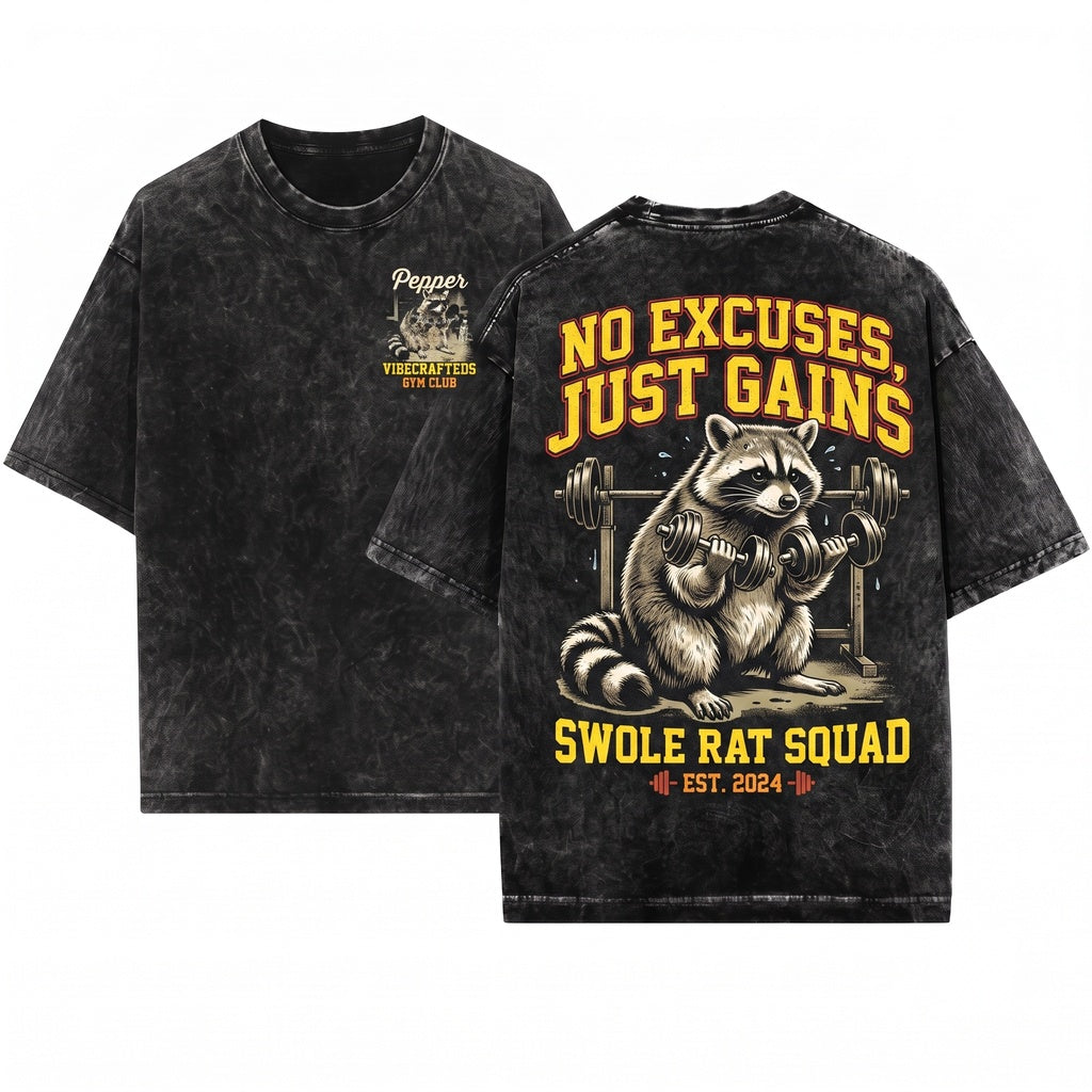 Funny Workout Raccoon Gym Rat Meme Animal Lifting Fitness Unisex Wash T-Shirt