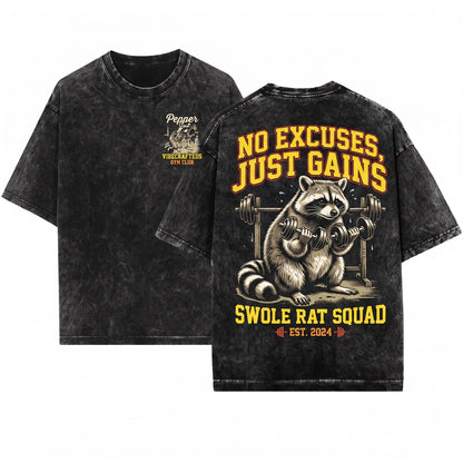 Funny Workout Raccoon Gym Rat Meme Animal Lifting Fitness Unisex Wash T-Shirt