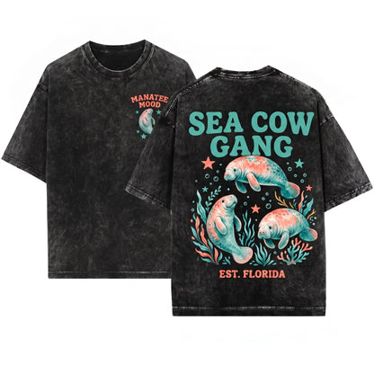 Vintage 90s Retro Manatee Sea Cow Ocean Lover Graphic Star Aesthetic Cute Y2K Gift Unisex Wash T-Shirt