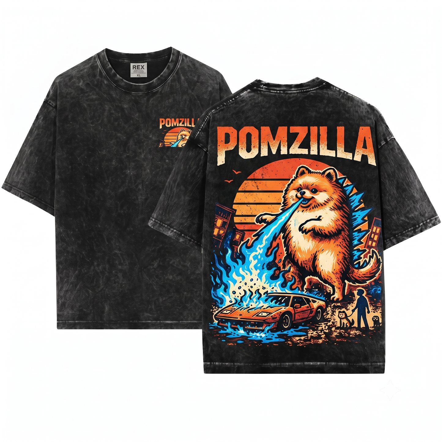 Funny Pomeranian Kaiju Tee - Vintage Comic Monster Pom Dog Mom Gift, Weird Fire-Breathing Pet Humor Unisex T-shirt