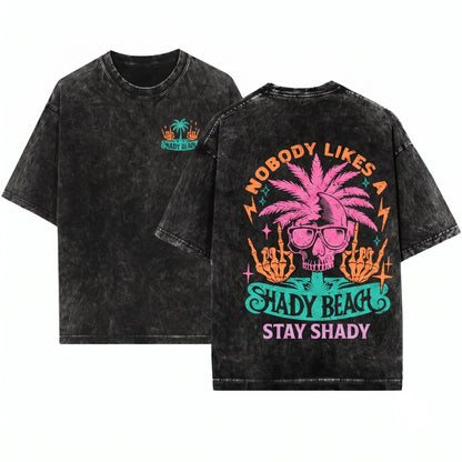 Shady Beach Graphic Funny Summer Holiday Vacation Apparel Unisex Wash T-Shirt