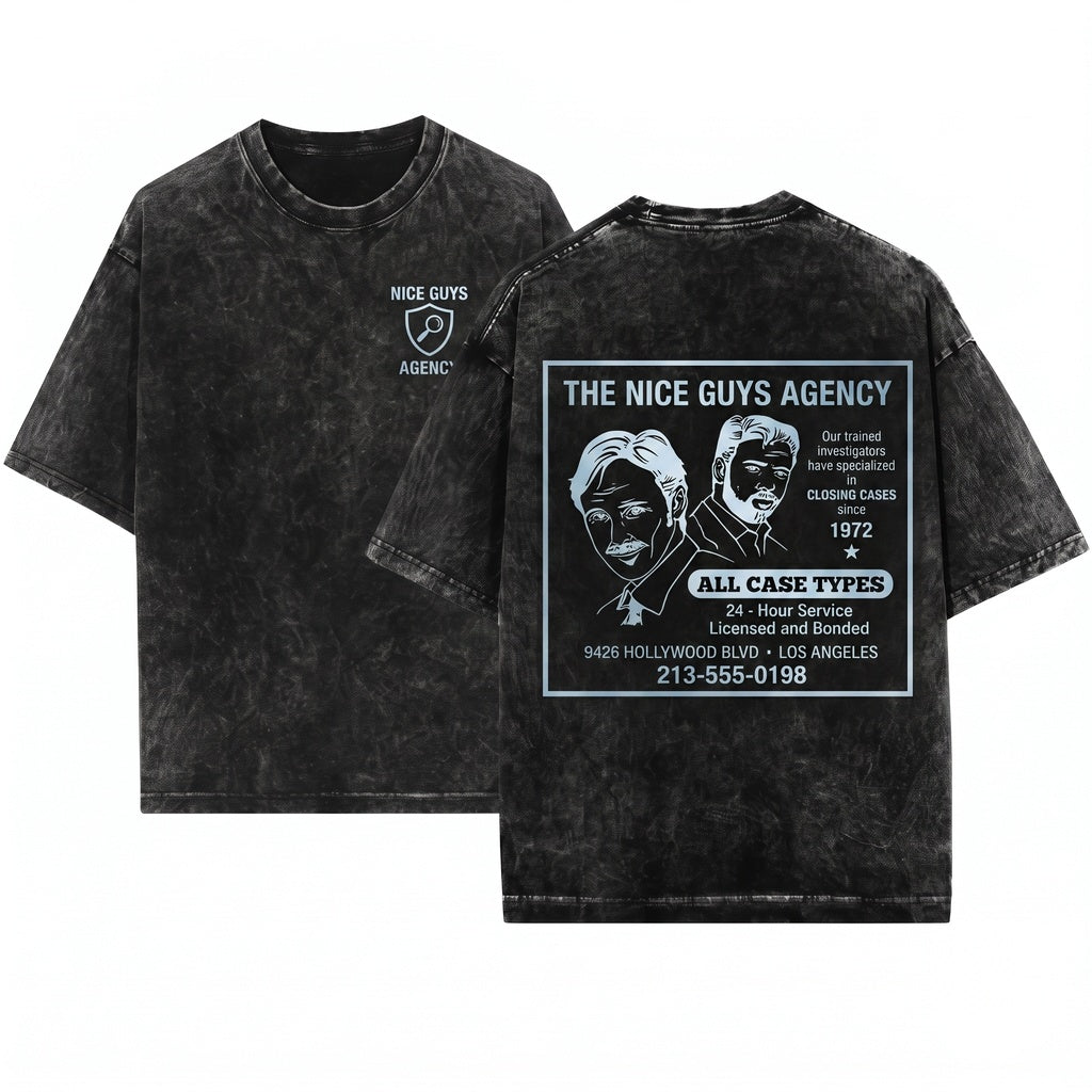 The Nice Guys Agency Graphic Funny Retro Movie Top Vintage Apparel Unisex Wash T-Shirt