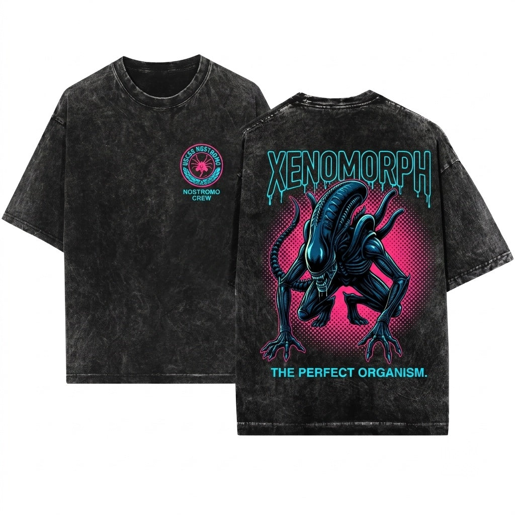 Retro 80s Sci-Fi Horror Movie Xenomorph Alien Graphic Unisex Wash T-Shirt