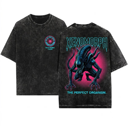 Retro 80s Sci-Fi Horror Movie Xenomorph Alien Graphic Unisex Wash T-Shirt