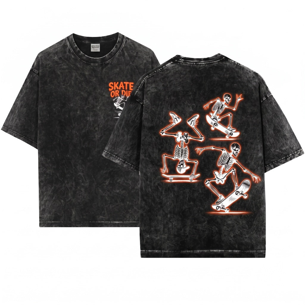 3 Skeletons Skateboarding Vintage 90s Graphic Y2K Skull Gift Unisex Wash T-Shirt