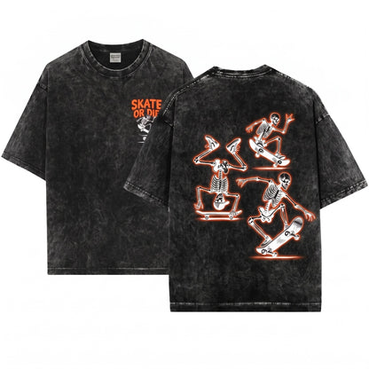 3 Skeletons Skateboarding Vintage 90s Graphic Y2K Skull Gift Unisex Wash T-Shirt