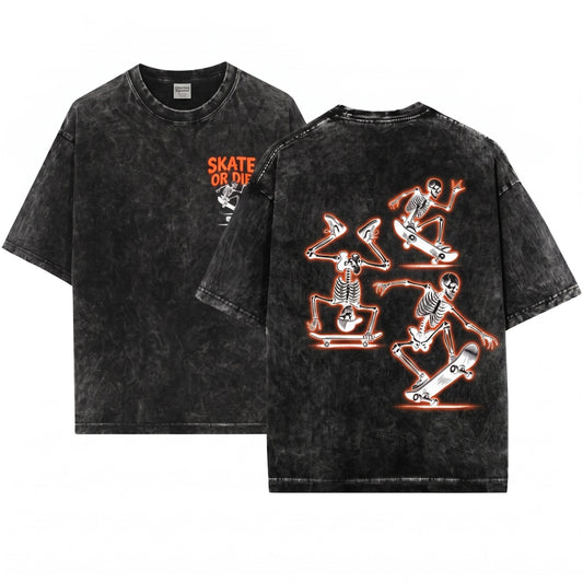 3 Skeletons Skateboarding Vintage 90s Graphic Y2K Skull Gift Unisex Wash T-Shirt