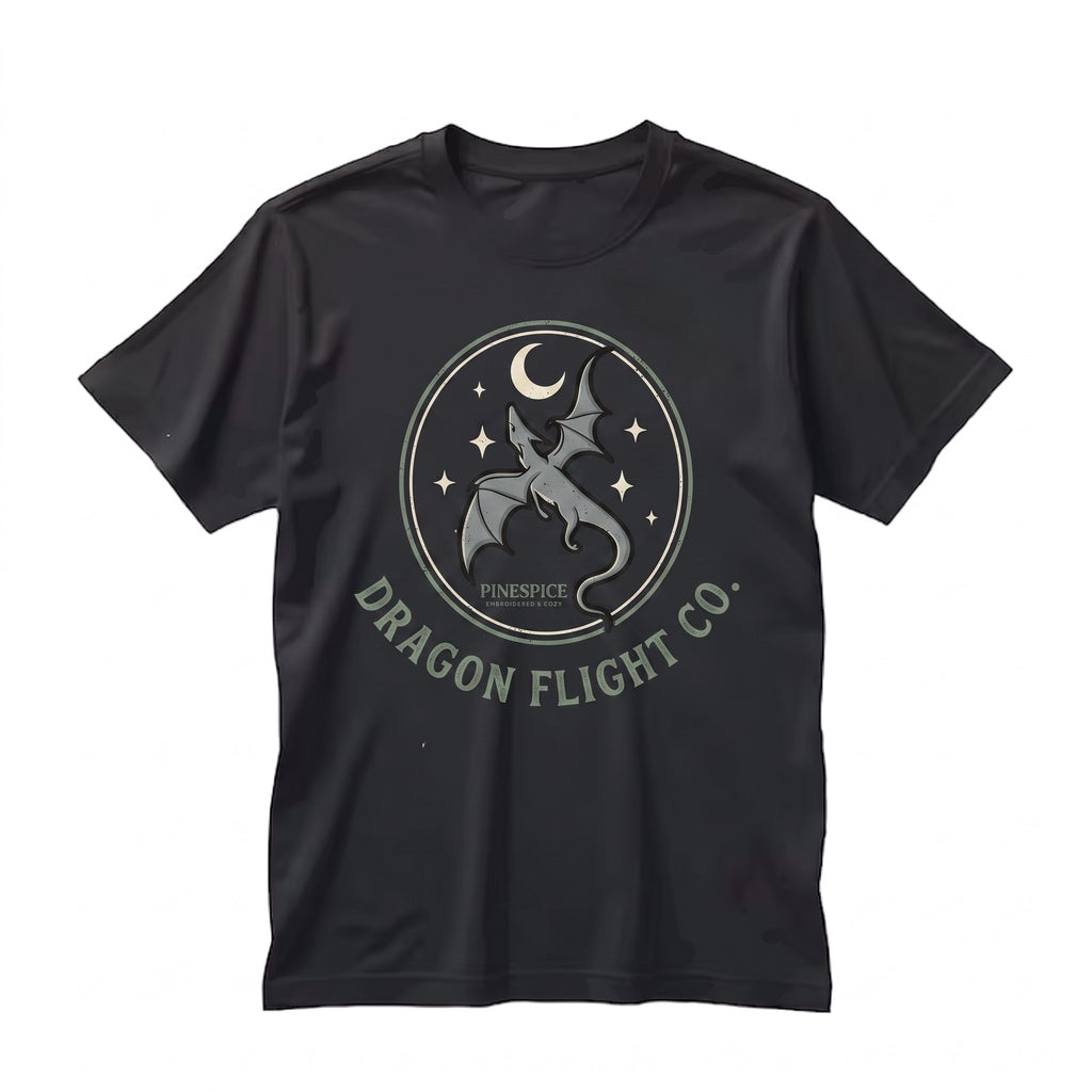 Embroidered Moon and Dragon Fantasy Bookish Celestial Witch Vibes Gothic Graphic Apparel Unisex TShirt