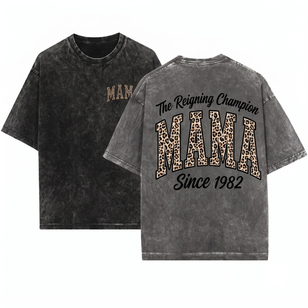 Mama Leopard Print Crewneck Sweatshirt Gift Unisex Wash T-Shirt