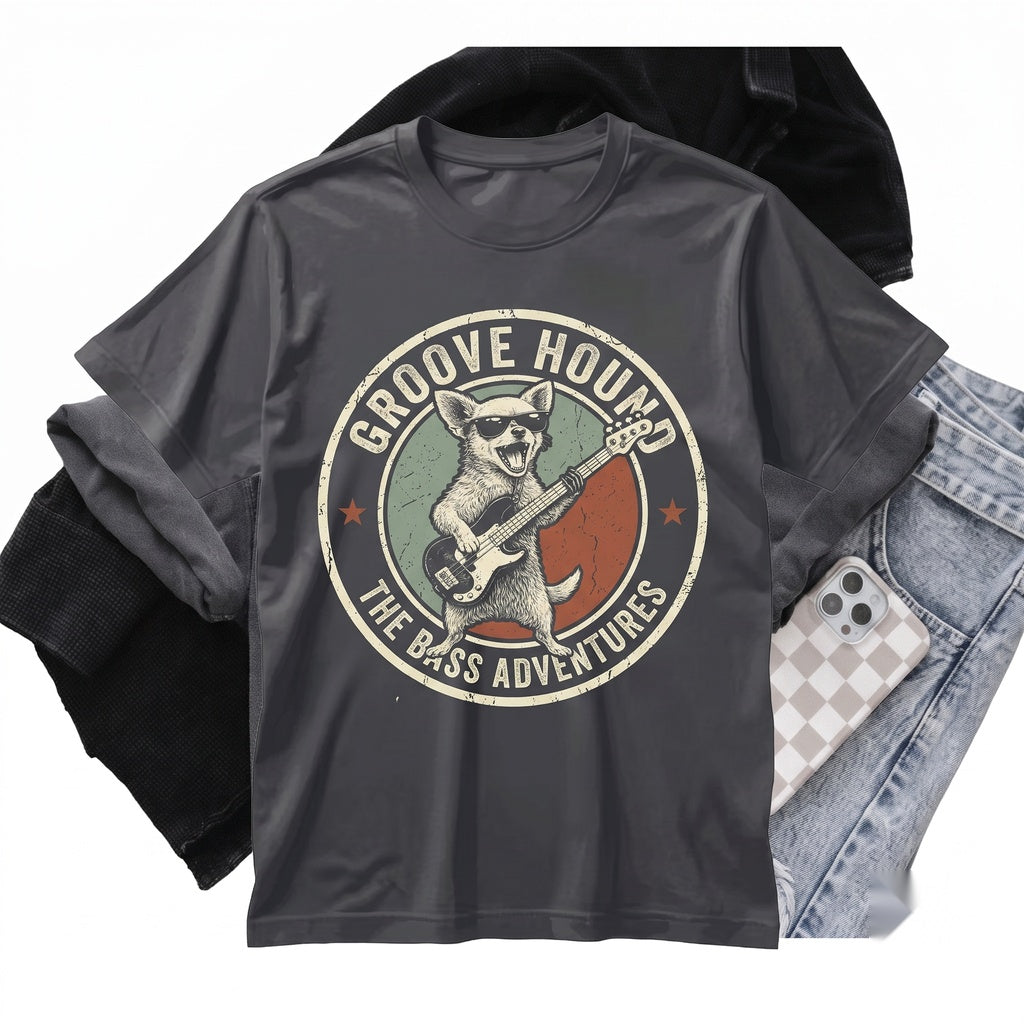 Funny Chihuahua Playing Vintage Rock Guitar Musician Gift for Music Lover Dog Mom Dad Apparel Unisex TShirt