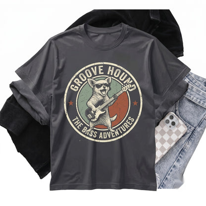 Funny Chihuahua Playing Vintage Rock Guitar Musician Gift for Music Lover Dog Mom Dad Apparel Unisex TShirt
