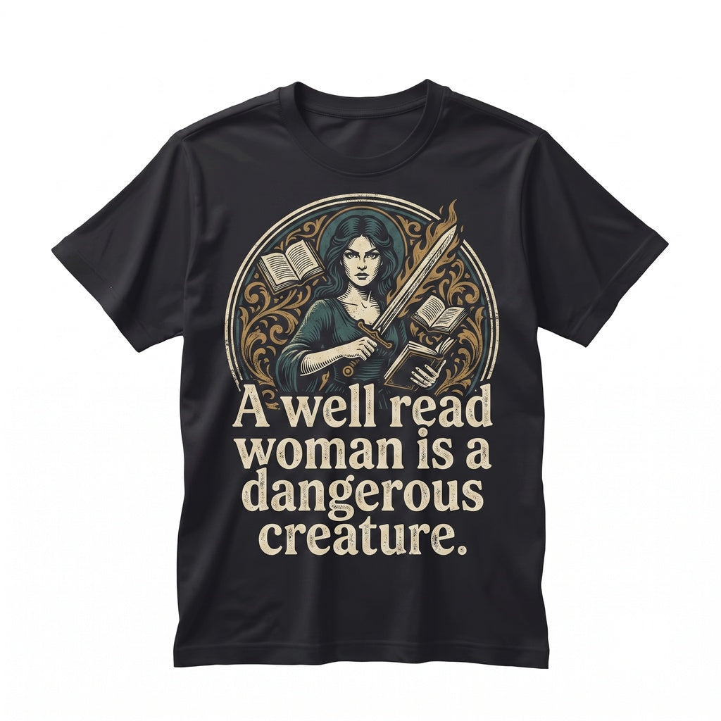 Well Read Woman Is Dangerous Creature Embroidered Jane Austen Feminist Bookworm Literary Gift Unisex TShirt