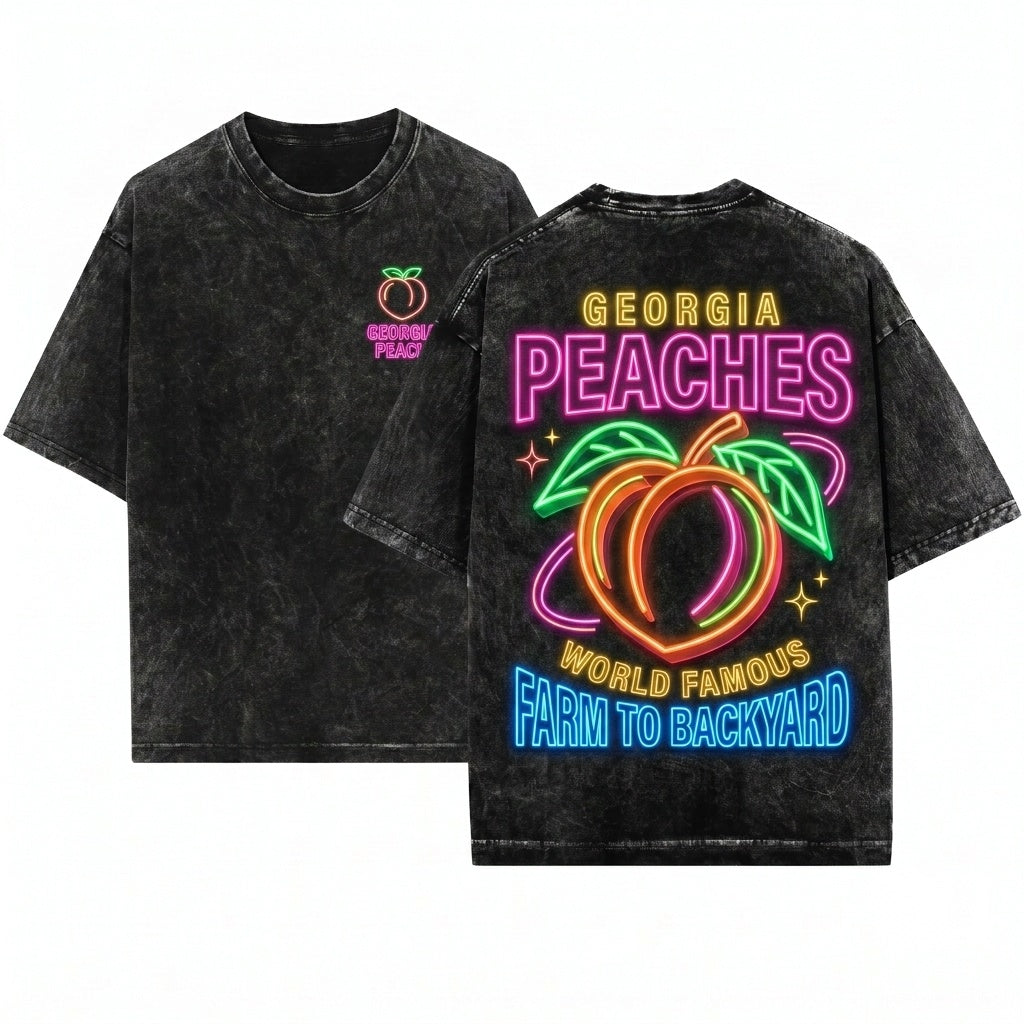 Georgia Peach Graphic Vintage Soft Cotton Top Unisex Wash T-Shirt