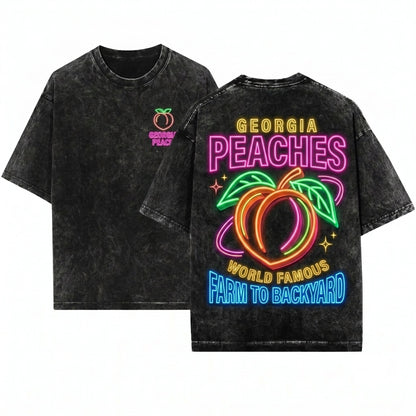 Georgia Peach Graphic Vintage Soft Cotton Top Unisex Wash T-Shirt