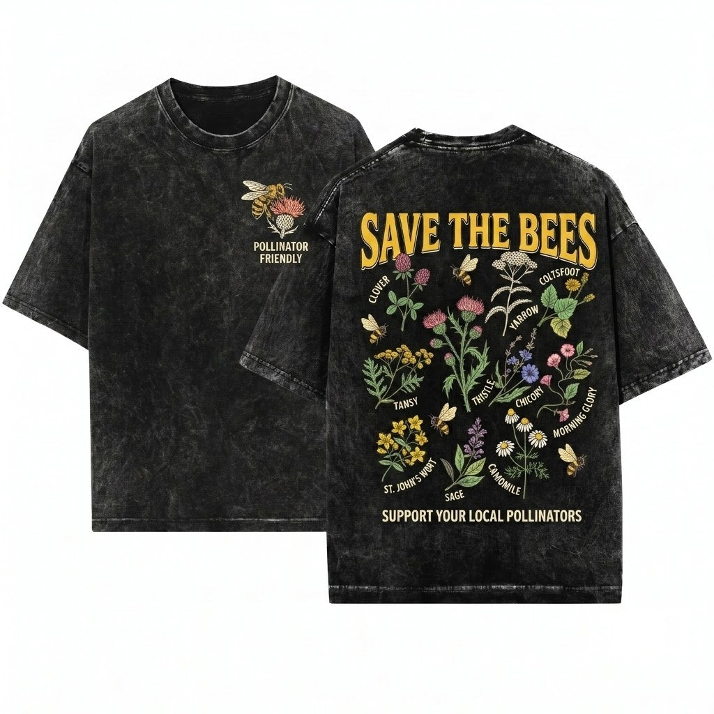 Save Bees Pollinator Herb Garden Floral Plant Lover Gift Unisex Wash T-Shirt