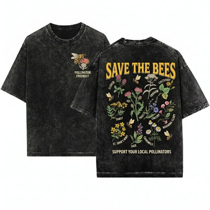Save Bees Pollinator Herb Garden Floral Plant Lover Gift Unisex Wash T-Shirt