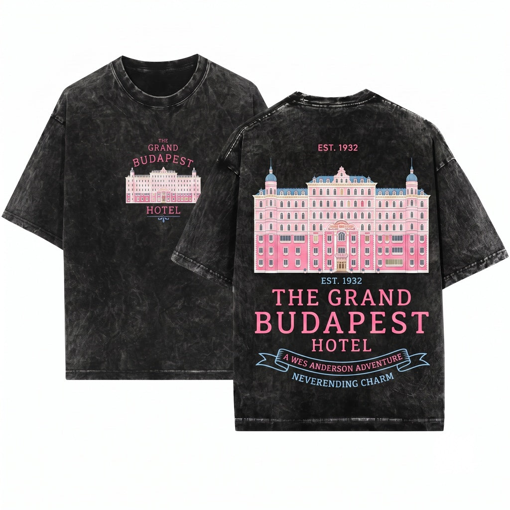 Grand Budapest Pastel Hotel Movie Graphic Unisex Wash T-Shirt