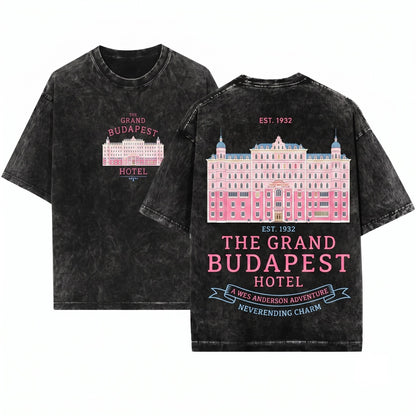 Grand Budapest Pastel Hotel Movie Graphic Unisex Wash T-Shirt