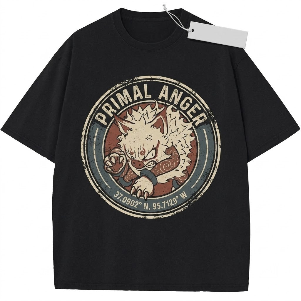 Vintage Primeape Acid Washed Retro Manga Graphic Streetwear Oversized Cotton Unisex TShirt
