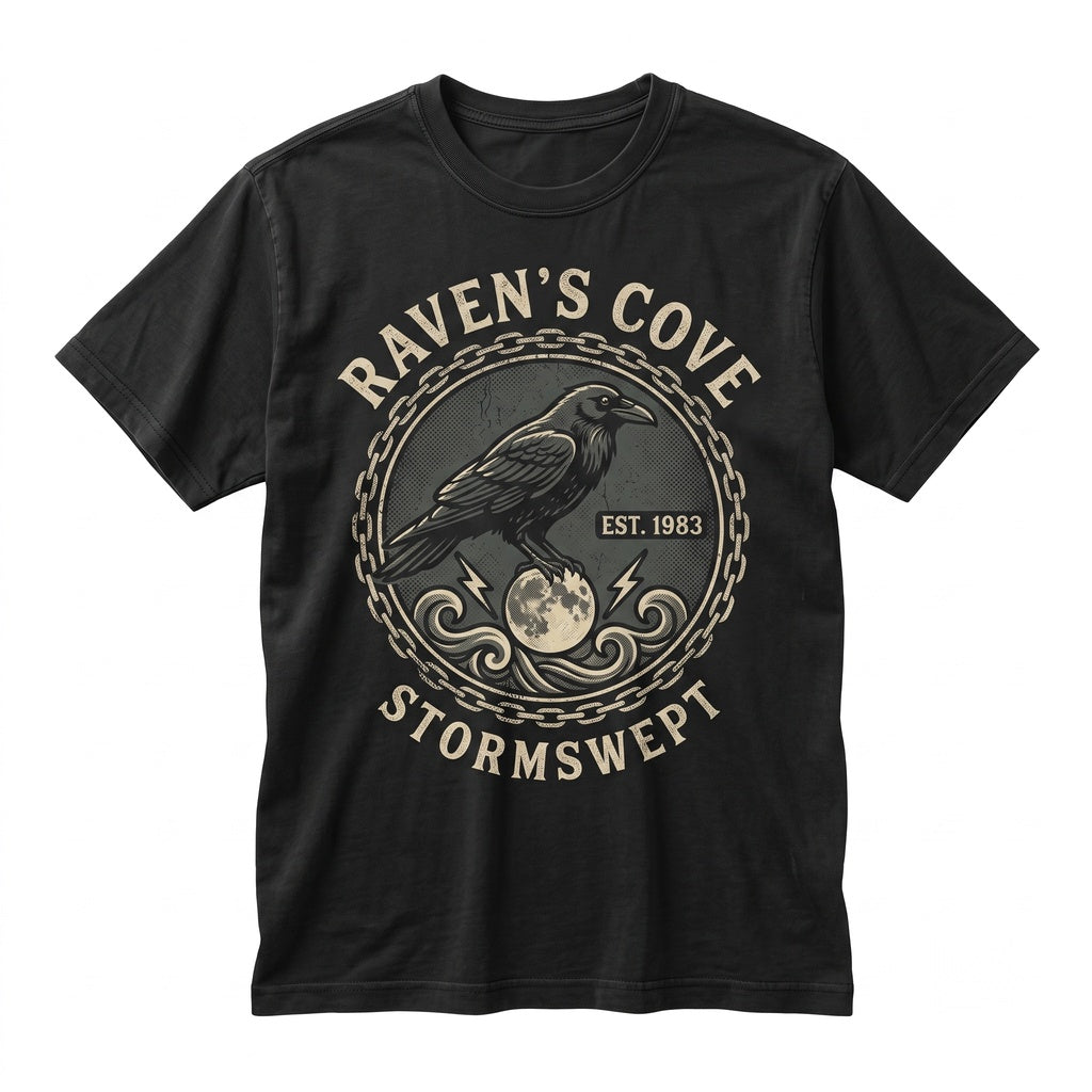 Raven Moon Gothic Crow Lightning Vintage Storm Ocean Dark Bird Gift Spooky Unisex TShirt