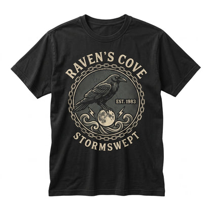 Raven Moon Gothic Crow Lightning Vintage Storm Ocean Dark Bird Gift Spooky Unisex TShirt