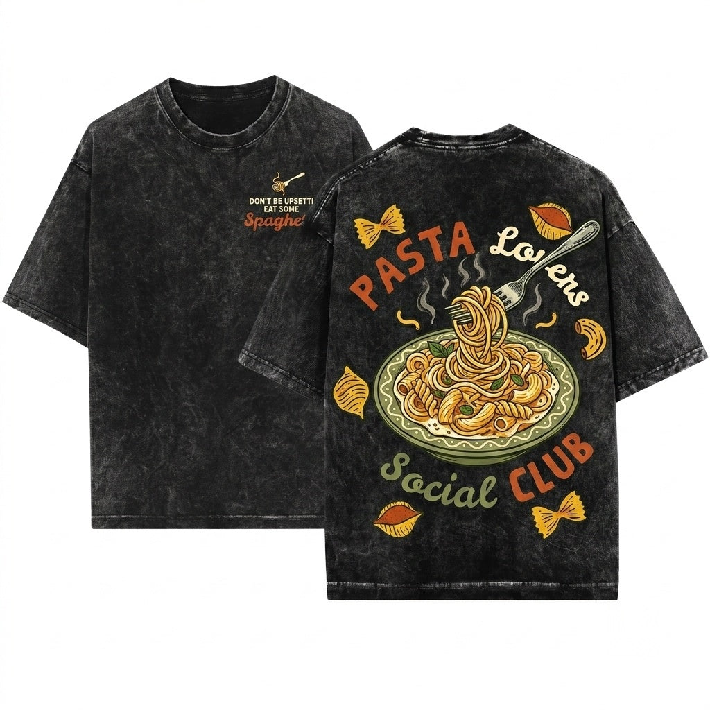 Pasta Lovers Social Club Funny Spaghetti Graphic Apparel Unisex Wash T-Shirt