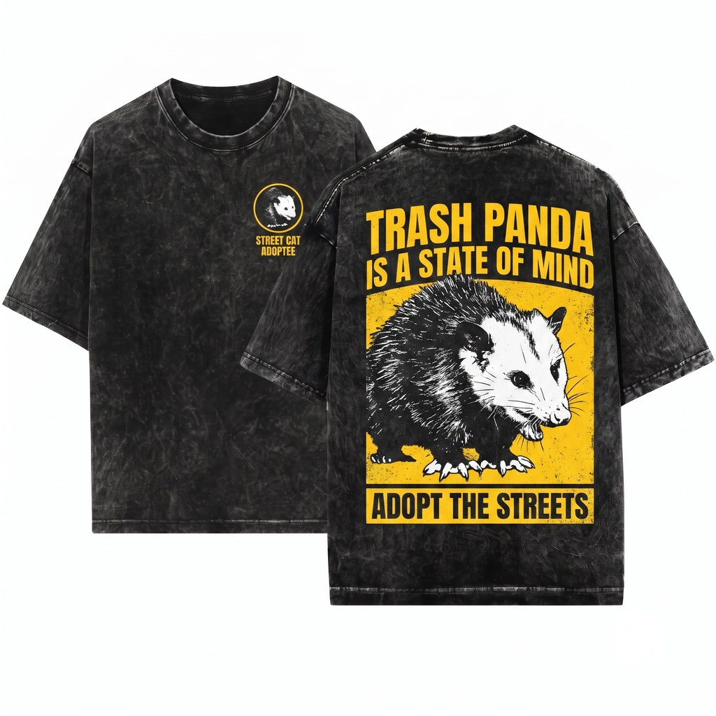 Adopt Cat Opossum Parody Japanese Graphic Unisex Wash T-Shirt