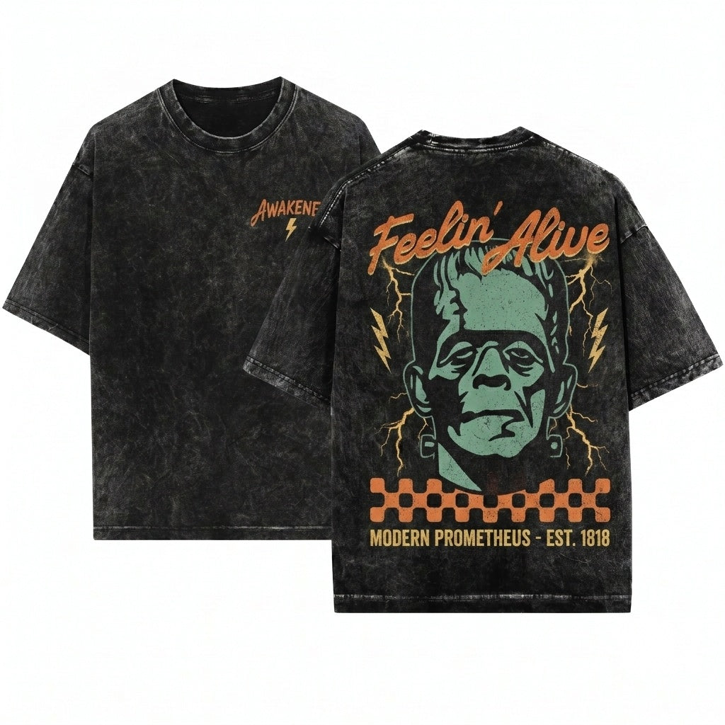 Retro Frankenstein Classic Monster Movie Graphic Vintage Horror Unisex Wash T-Shirt