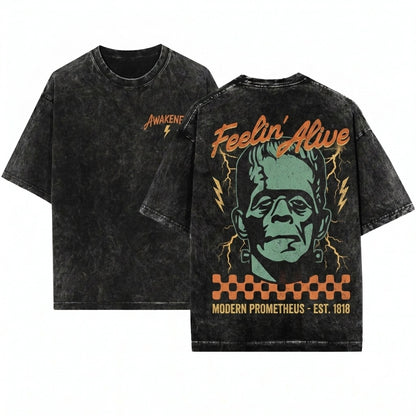 Retro Frankenstein Classic Monster Movie Graphic Vintage Horror Unisex Wash T-Shirt