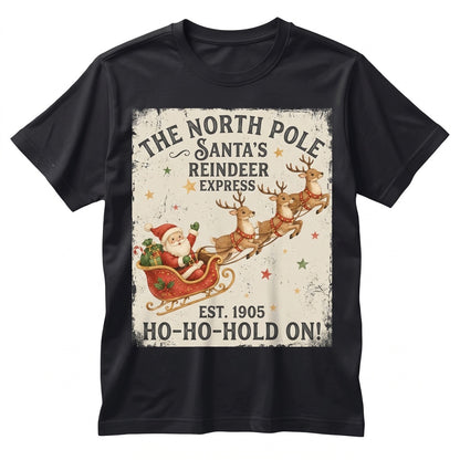 Vintage Santa Claus Sleigh Reindeer Cute Retro Holiday Christmas Graphic Gift Unisex TShirt