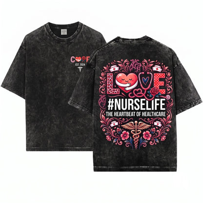 Cute Nurse RN LPN Medical Staff February Valentine Heart Love Mom Gift Unisex Wash T-Shirt