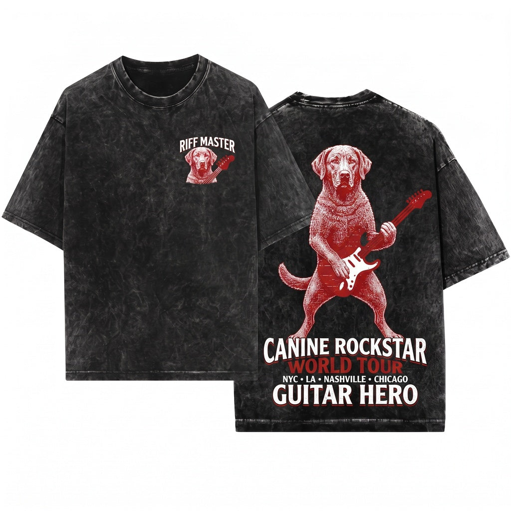 Chesapeake Bay Retriever Chessie Dog Rock Guitar Music Lover Mom Dad Gift Funny Vintage Graphic Unisex Wash T-Shirt