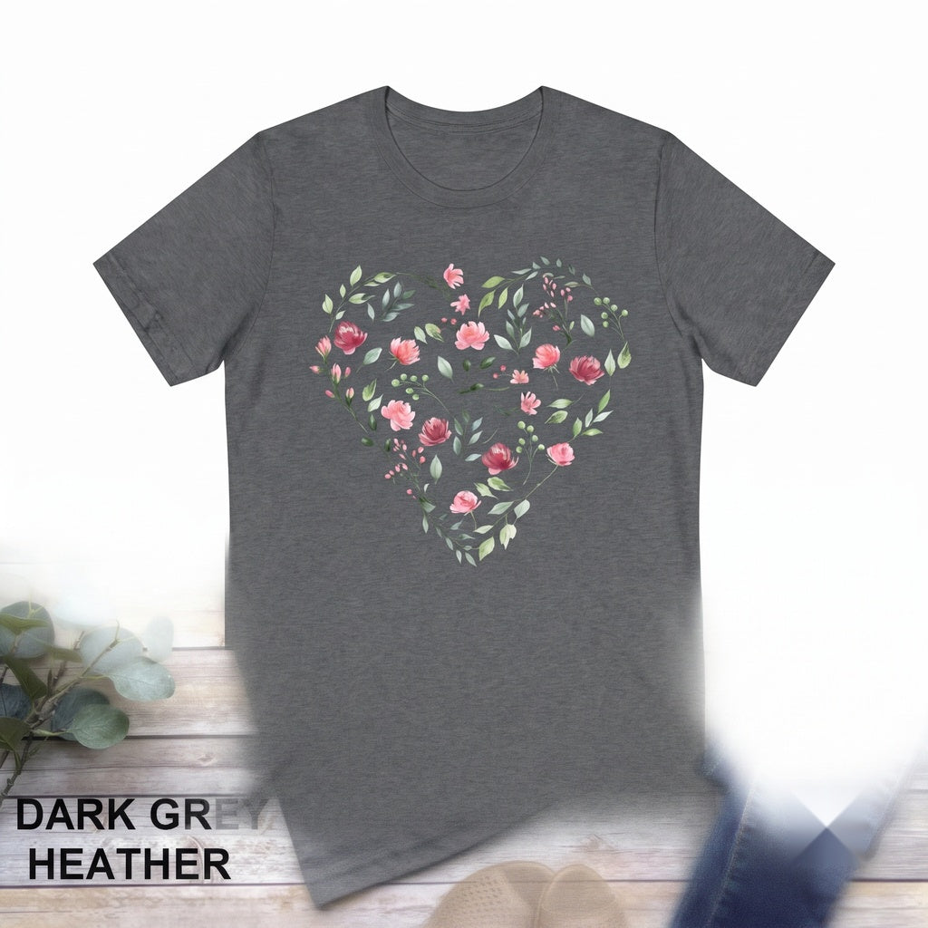 Floral Heart V-Neck Wildflower Botanical Top Unisex TShirt
