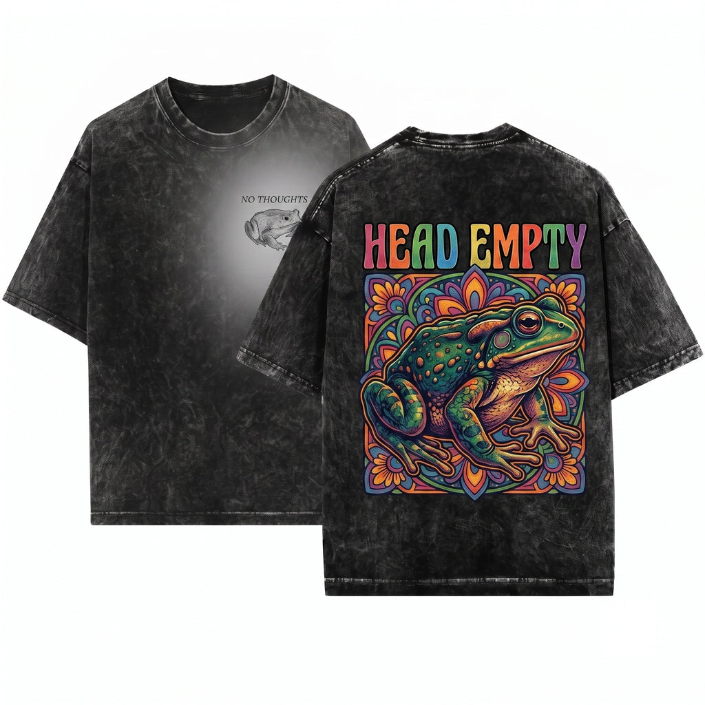 No Thoughts Head Empty Silly Green Frog Funny Meme Quote Graphic Unisex Wash T-Shirt