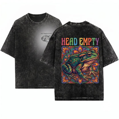 No Thoughts Head Empty Silly Green Frog Funny Meme Quote Graphic Unisex Wash T-Shirt