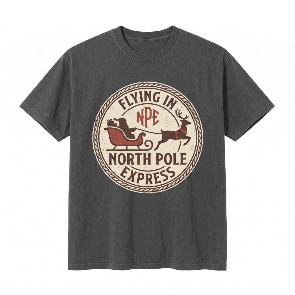 Vintage Santa Sleigh Reindeer Graphic Snowy Village Holiday Classic Christmas Gift Unisex TShirt