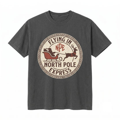 Vintage Santa Sleigh Reindeer Graphic Snowy Village Holiday Classic Christmas Gift Unisex TShirt