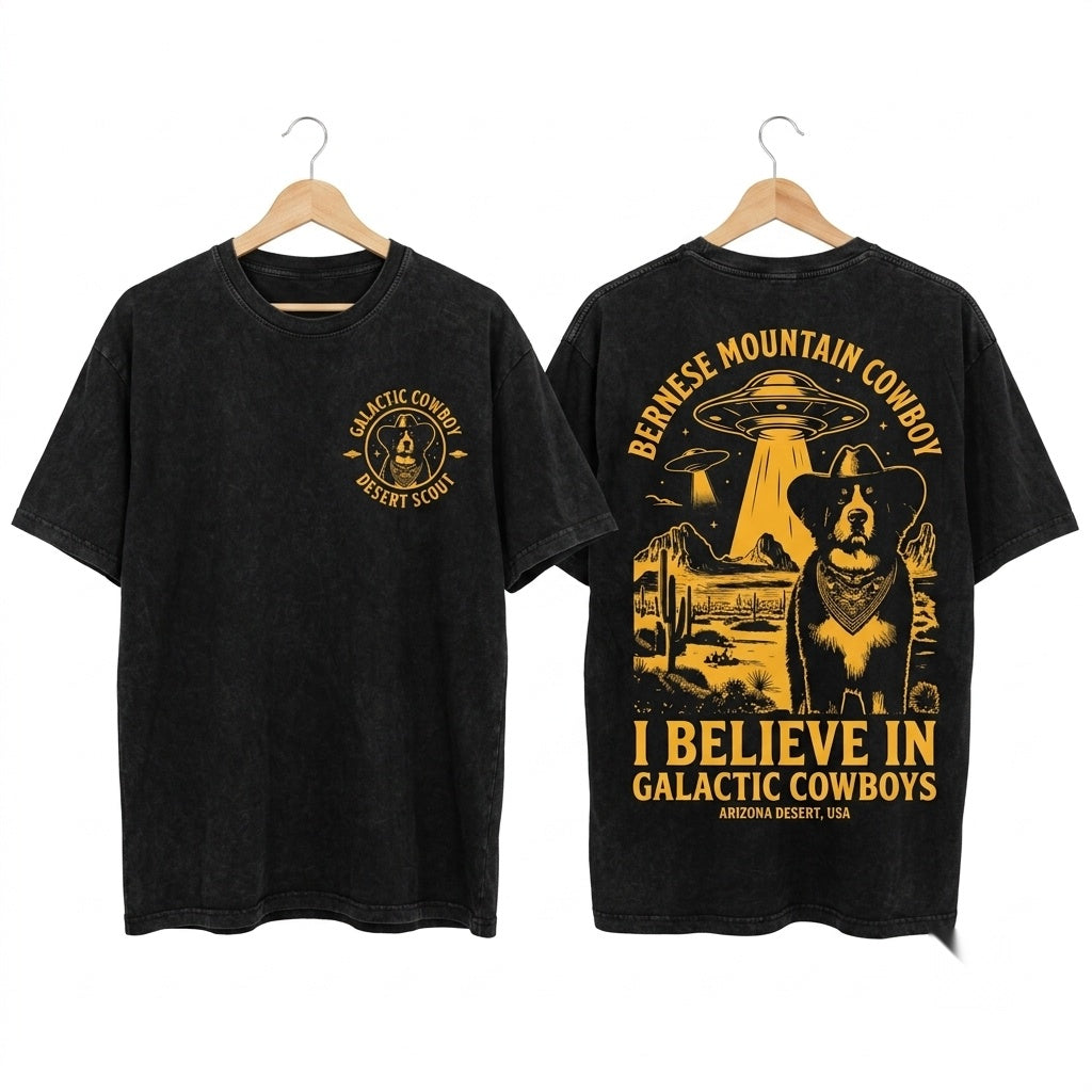 Vintage Bernese Mountain Dog UFO Cowboy Country Ranch Wild West Mom Dad Gift Unisex Wash T-Shirt